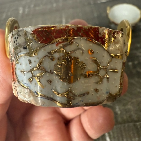 Nippon Hand Painted Double Loop Handle Tub Porcelain Open Salt Cellars Lot Of 6 - Picture 7 of 8